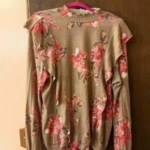 Maurices Floral Ruffle Blouse - Pink and Tan